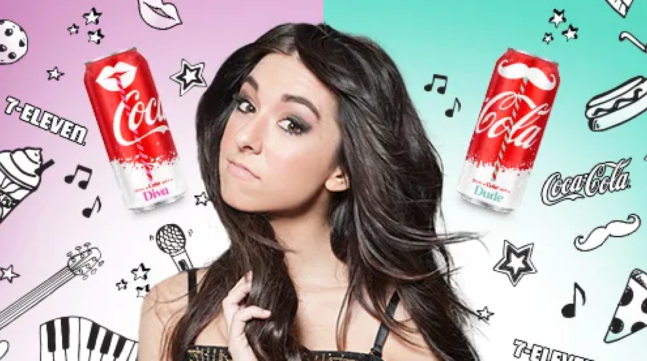 7-Eleven and Coca-Cola ad featuring a young white woman.