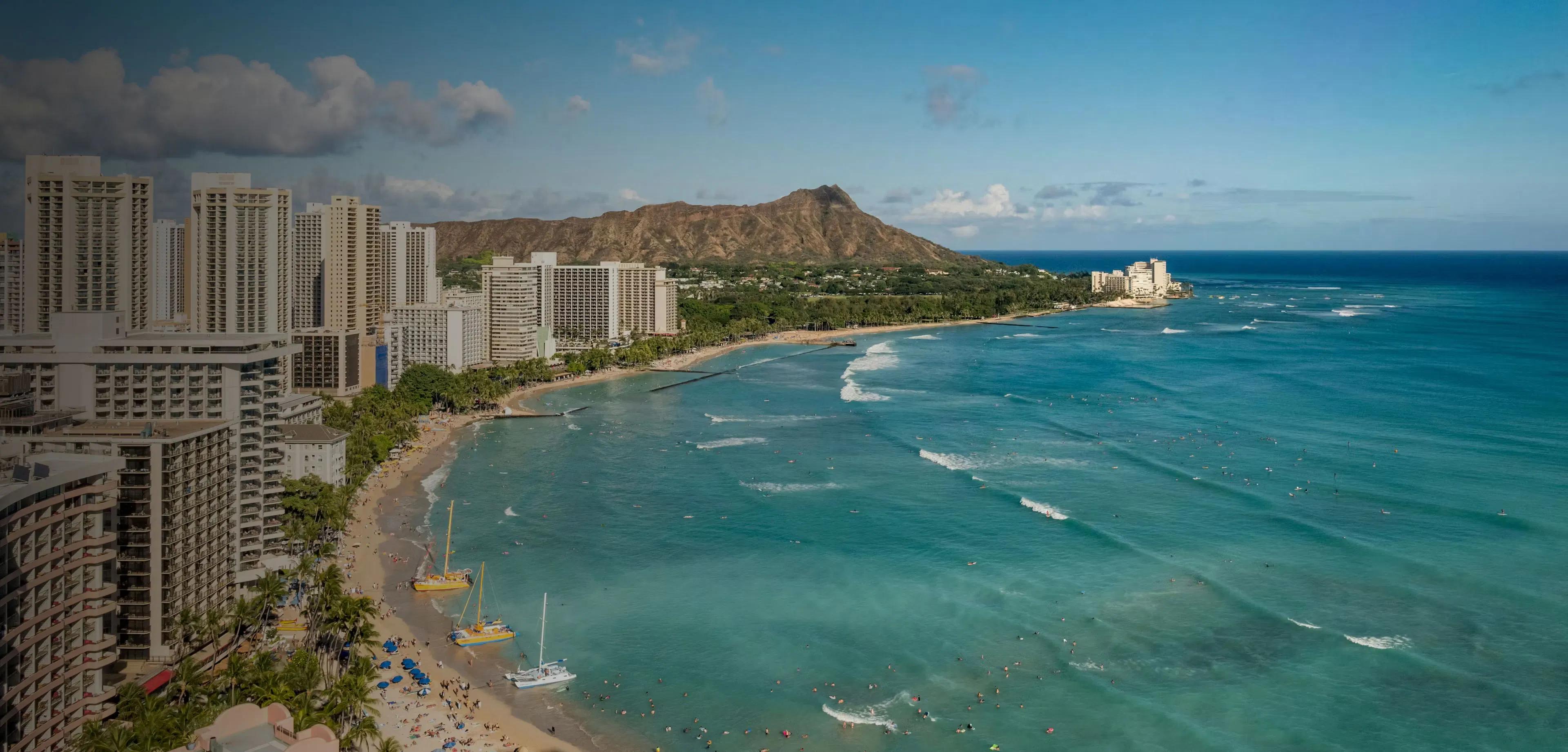 Waikiki Beach and Honolulu coastline in Hawaii