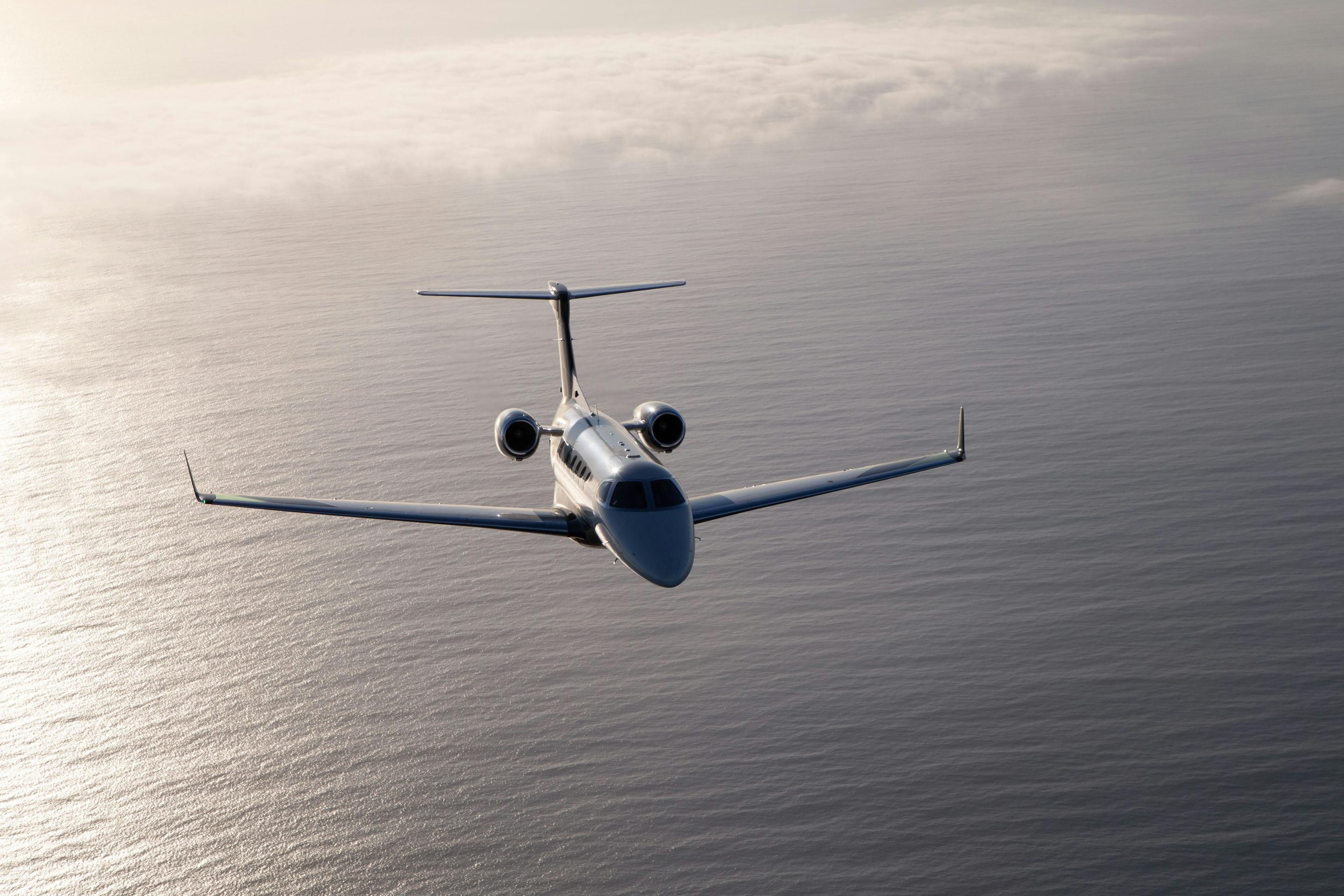 Aircraft flying over the ocean