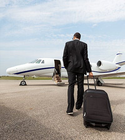 Customer boarding private jet