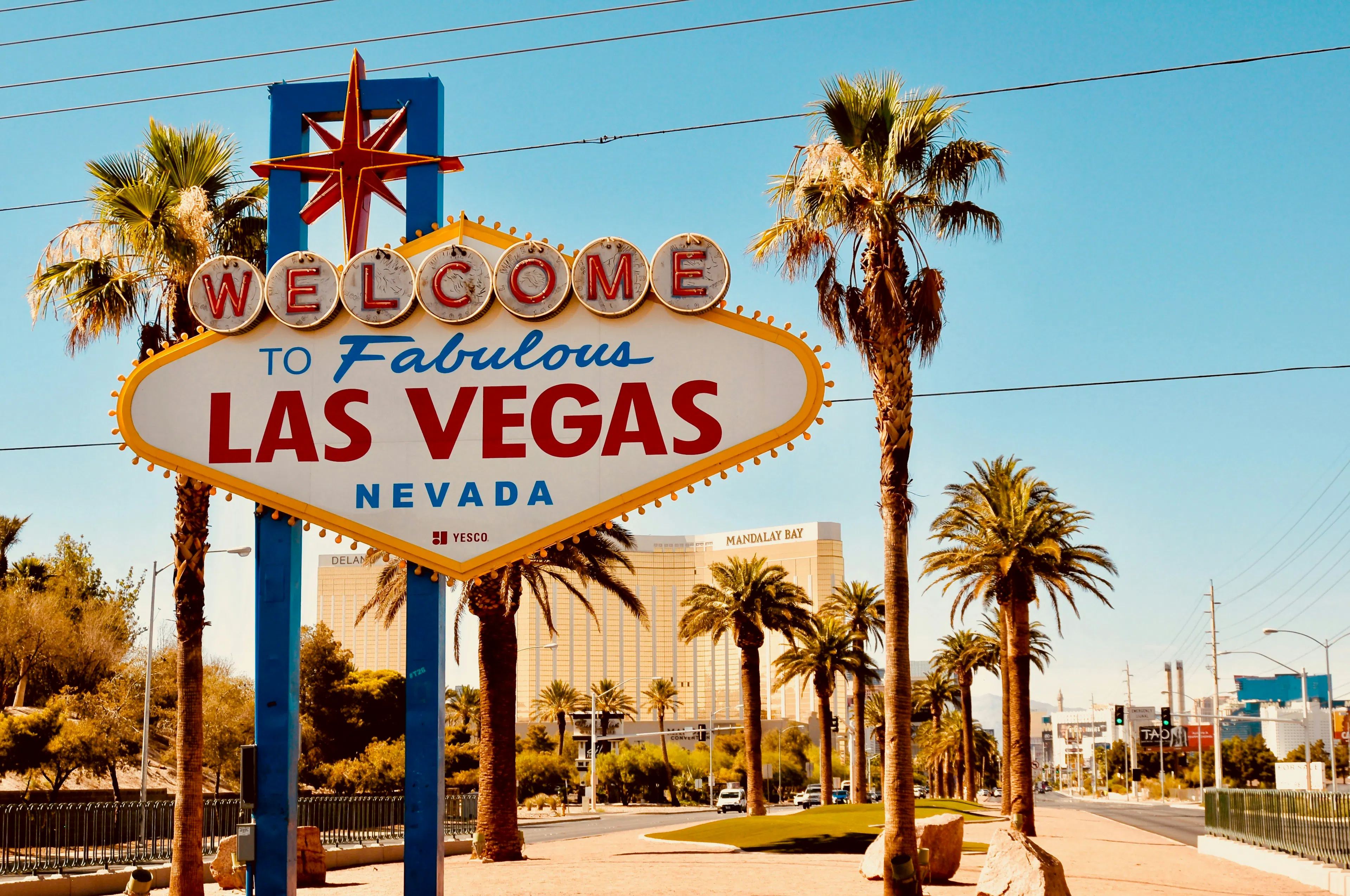 Welcome to Fabulous Las Vegas sign beneath palm trees