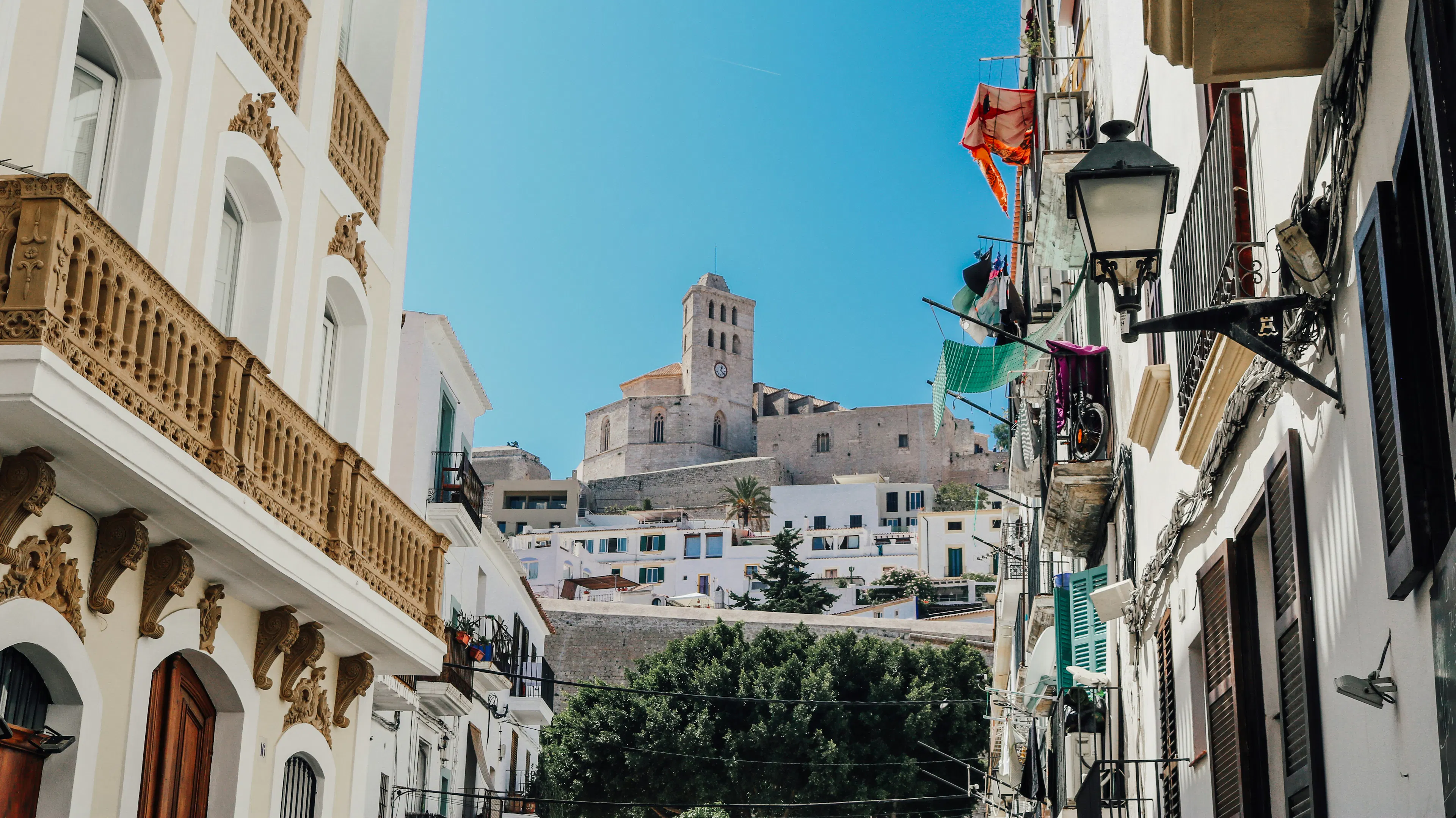 Whitewashed streets leading toward Ibiza Old Town