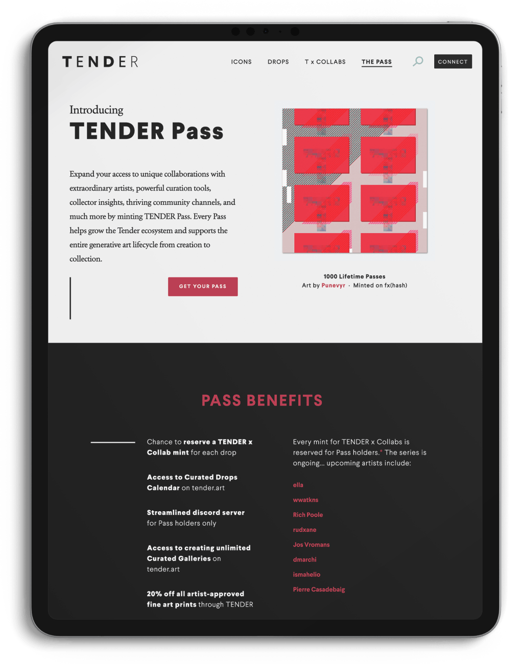 The TENDER Pass for generative art lovers.