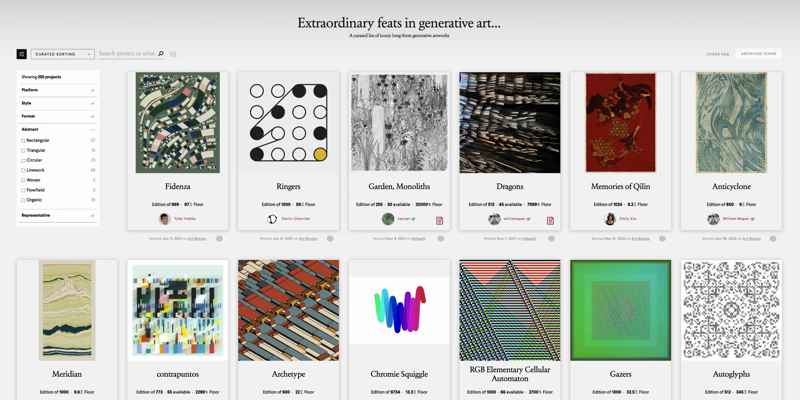 Our essential curation of iconic
long-form generative artworks.