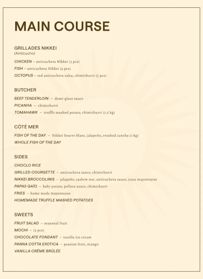 Menu Main Course