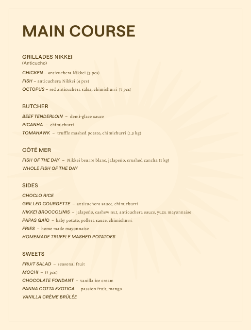 Menu Main Course