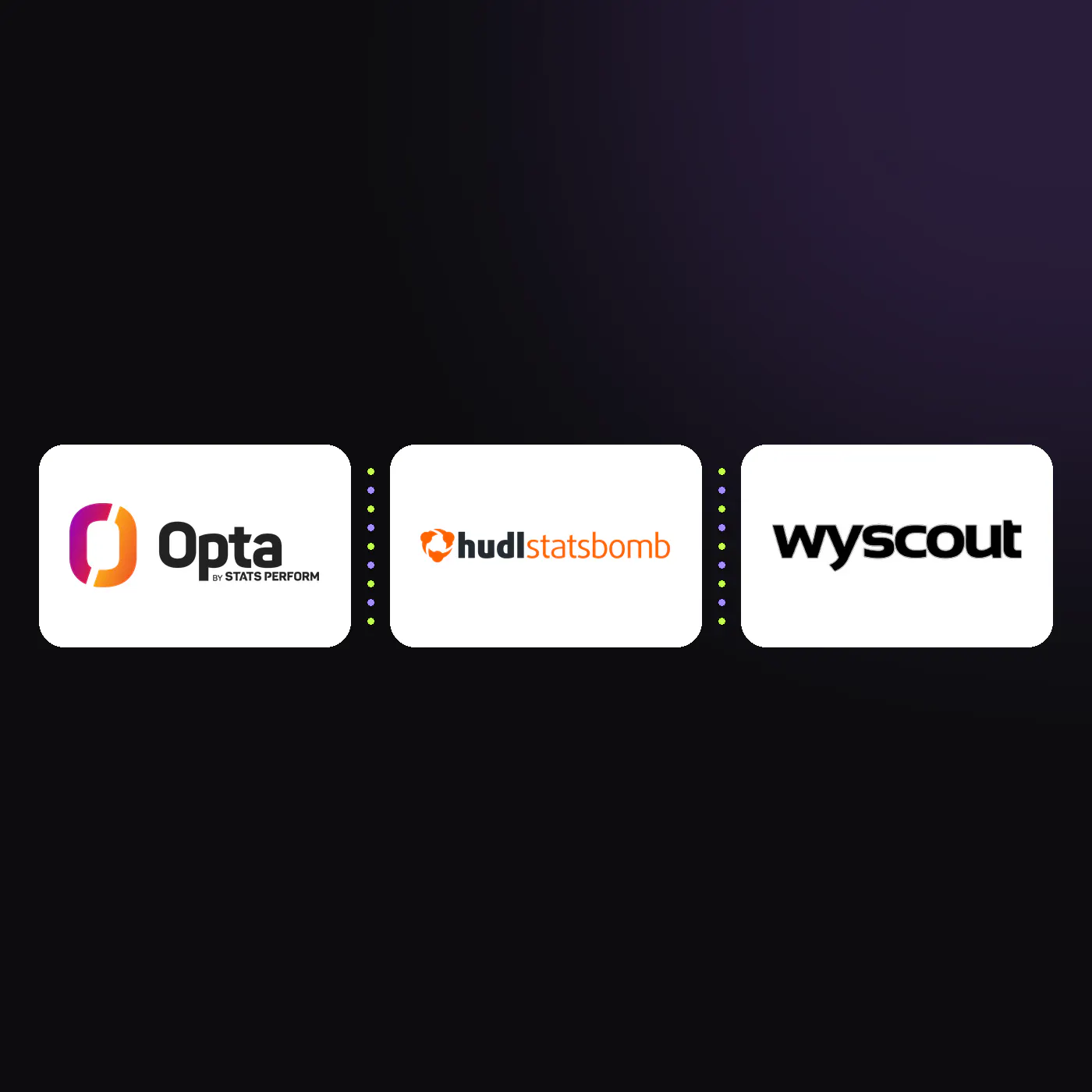 The Opta by Stats Perform, hudl|statsbomb and Wyscout logos side by side