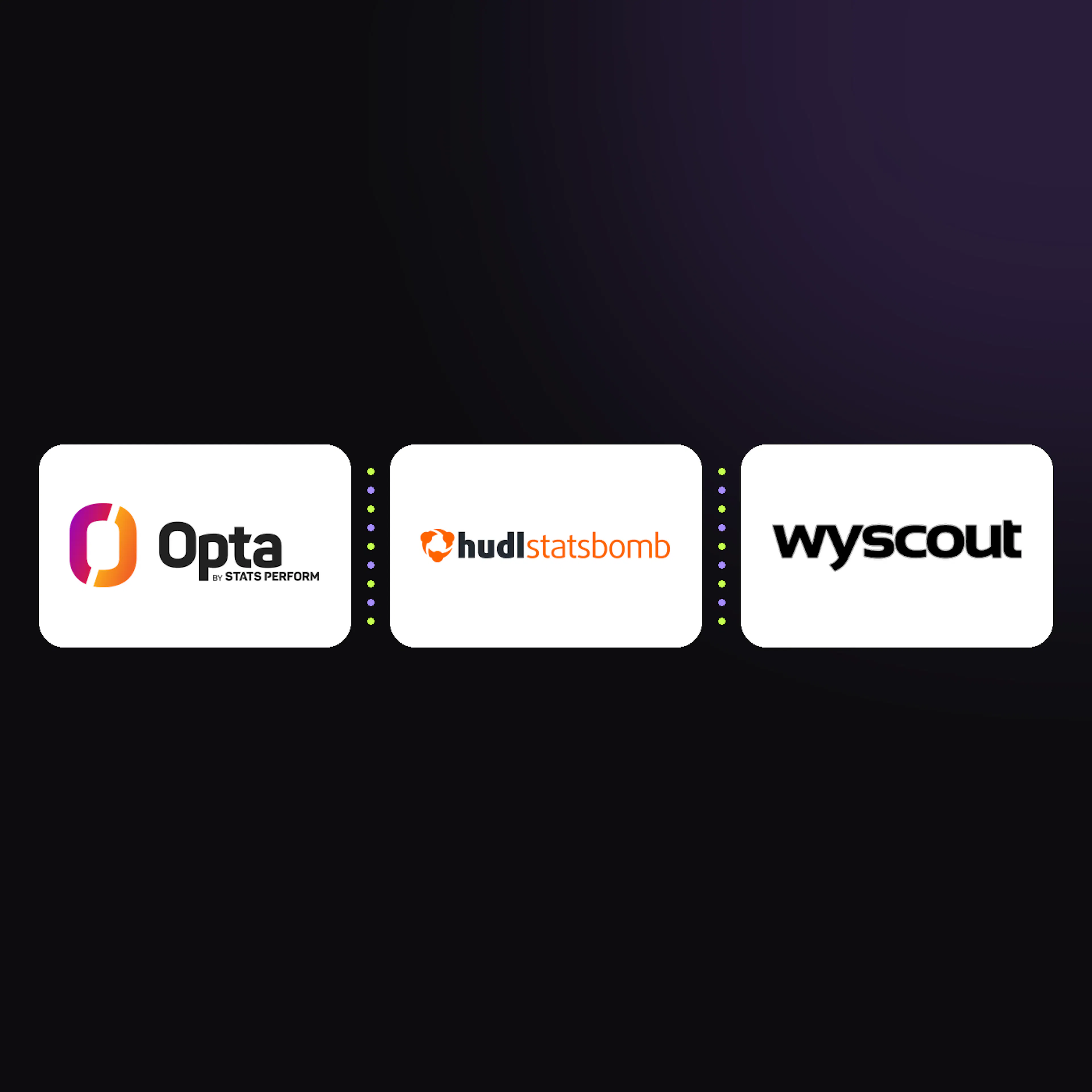 The Opta by Stats Perform, hudl|statsbomb and Wyscout logos side by side