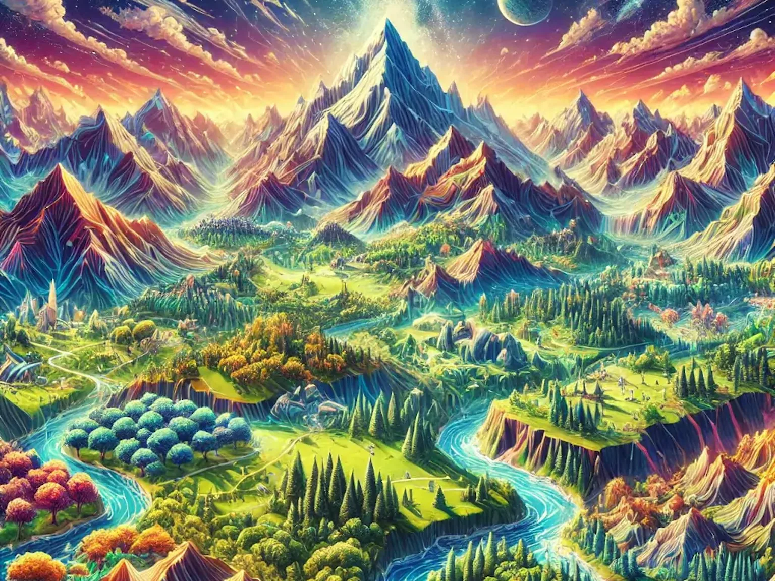 Illustration of procedurally generated game terrain showcasing a dynamic digital environment. art