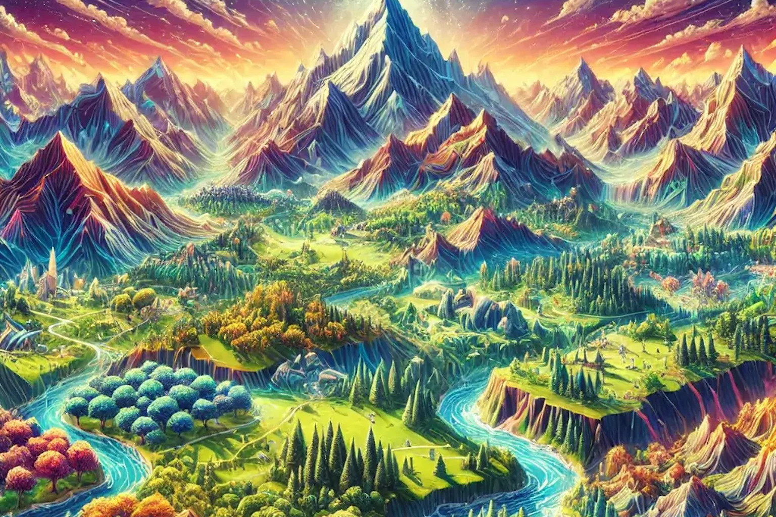 Illustration of procedurally generated game terrain showcasing a dynamic digital environment. art