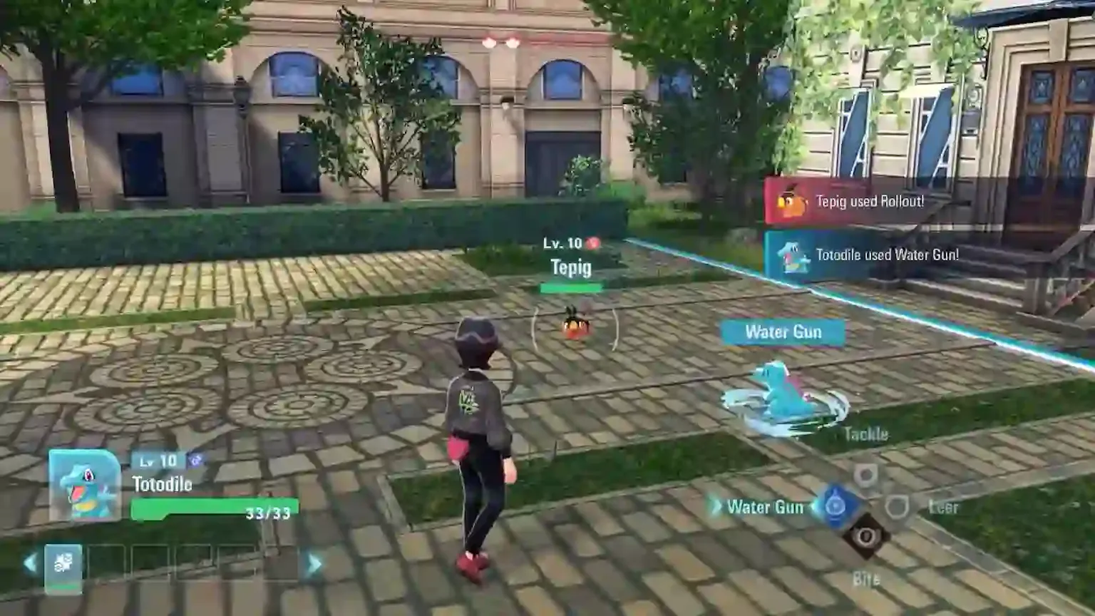 Pokémon gameplay showing player summoning and commanding Pokémon in real-time battle