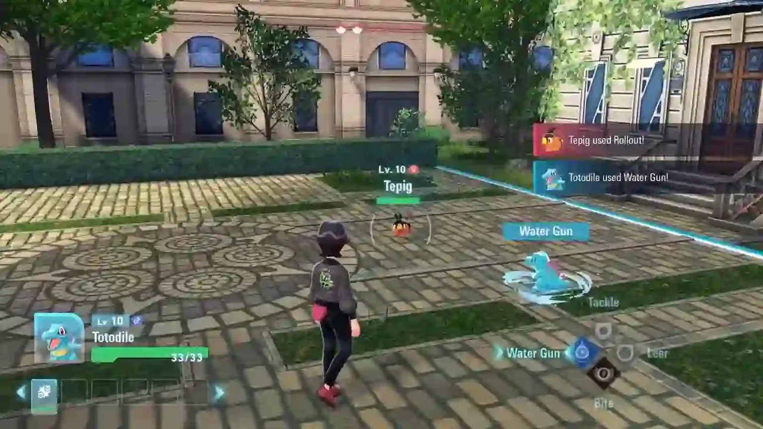Pokémon gameplay showing player summoning and commanding Pokémon in real-time battle