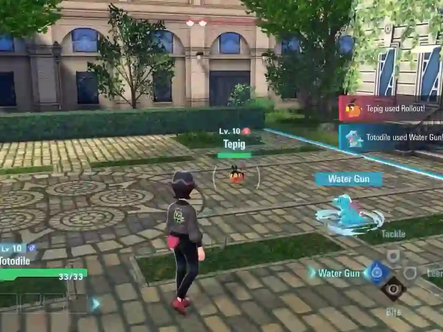Pokémon gameplay showing player summoning and commanding Pokémon in real-time battle