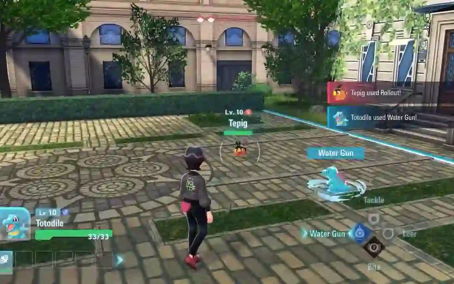 Pokémon gameplay showing player summoning and commanding Pokémon in real-time battle