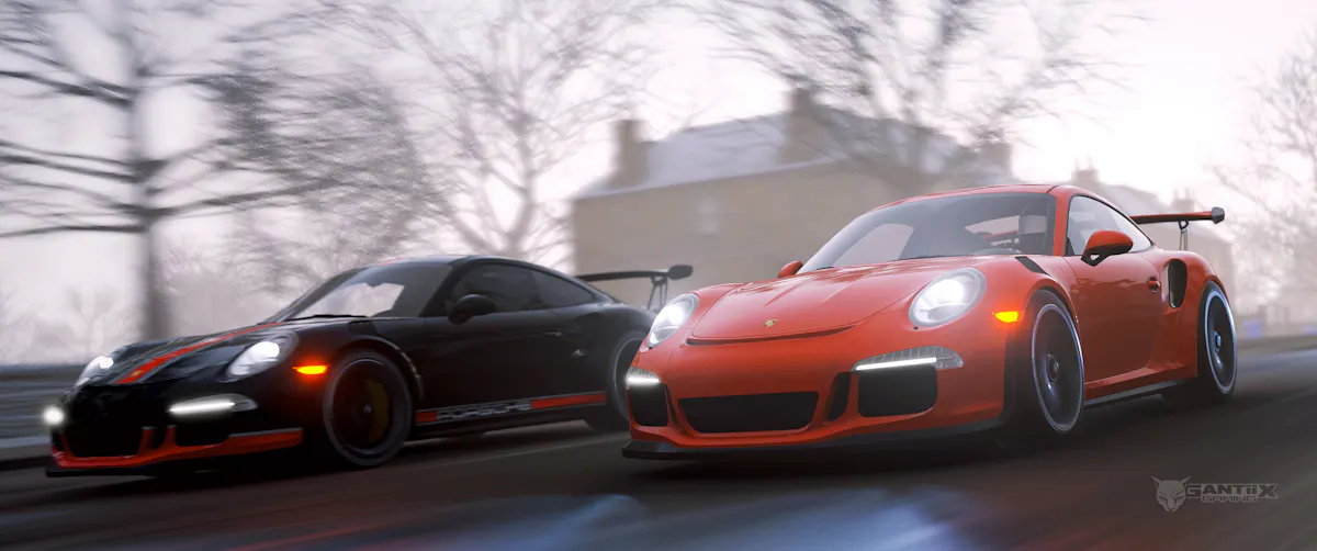 Two Porsche 911 GT3 RS 2016 racing