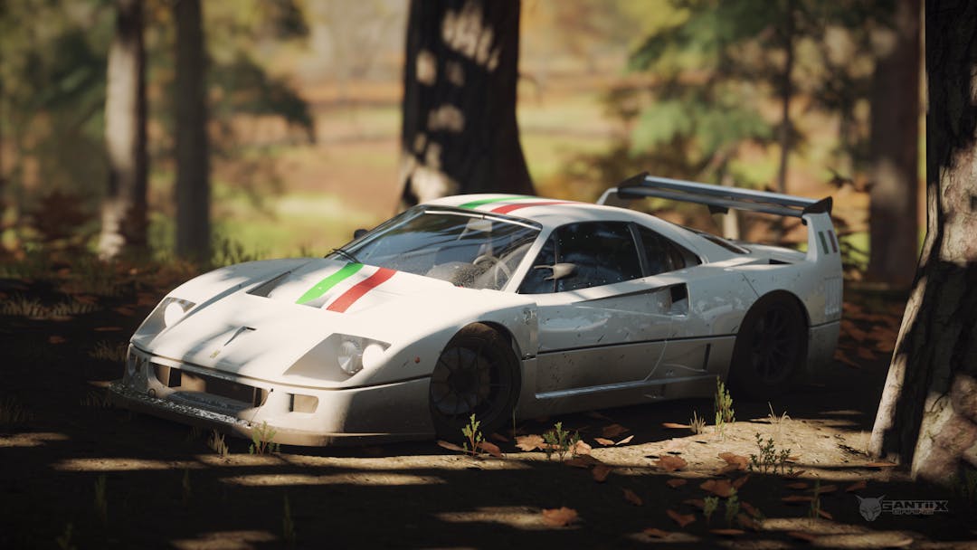 Ferrari F40 Competizione in the woods