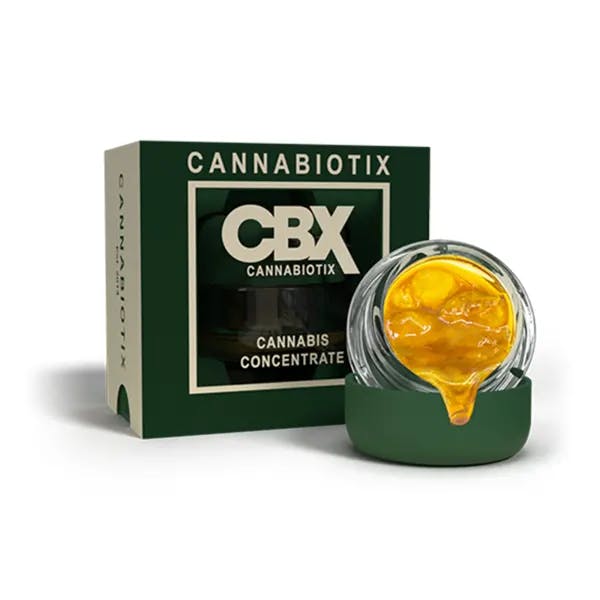 cannabiotix live risen package with opened dab resin container 
