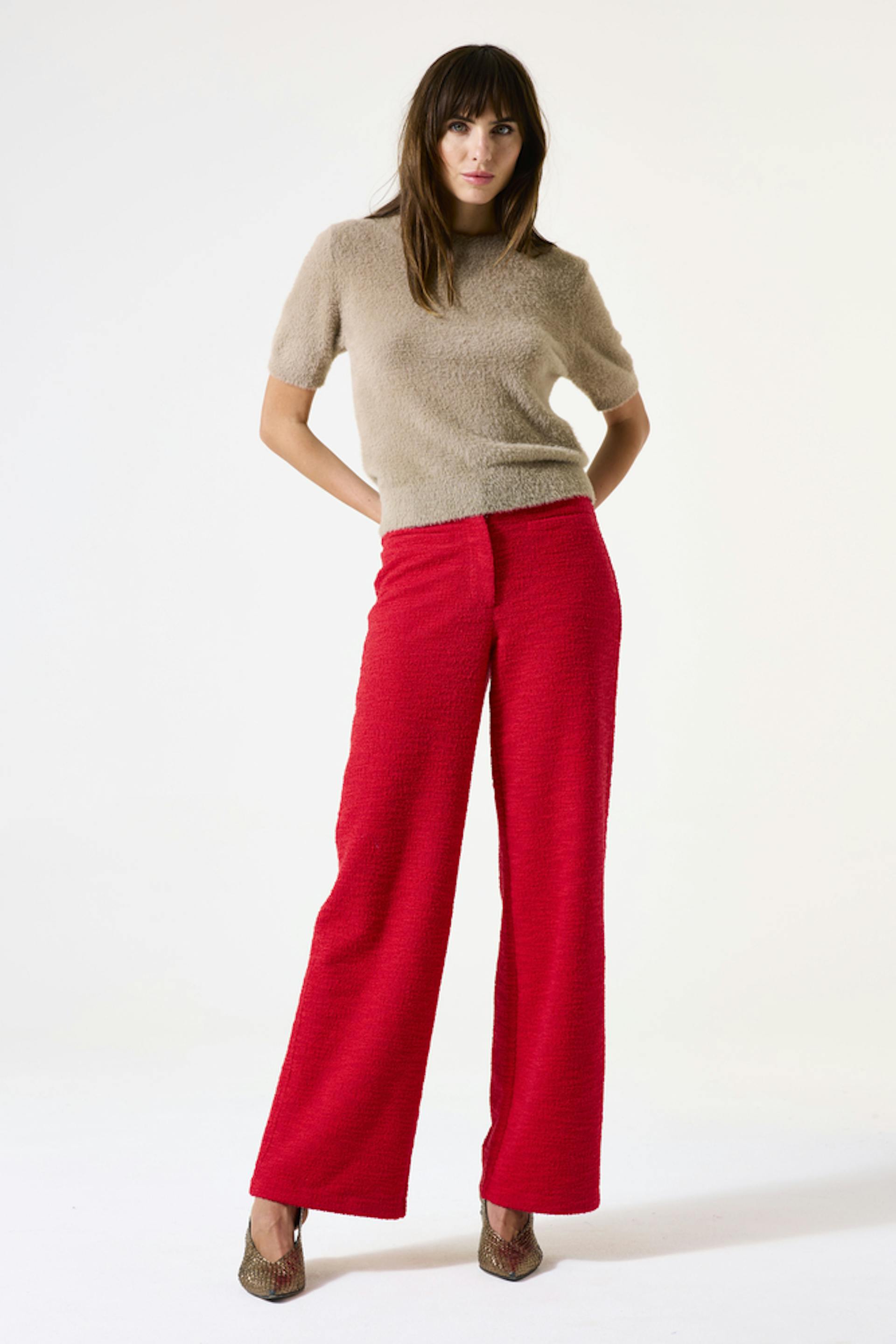 Red bouclé pants