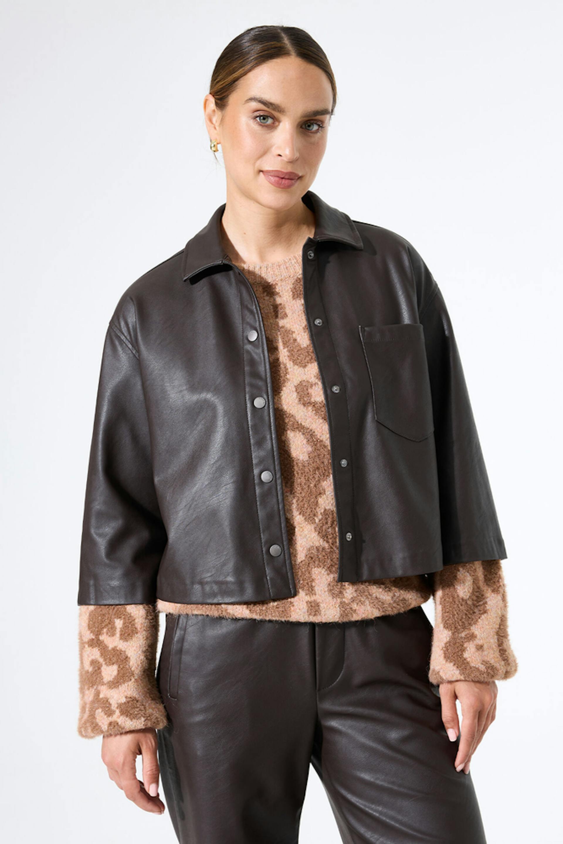 Brown leather look jacket