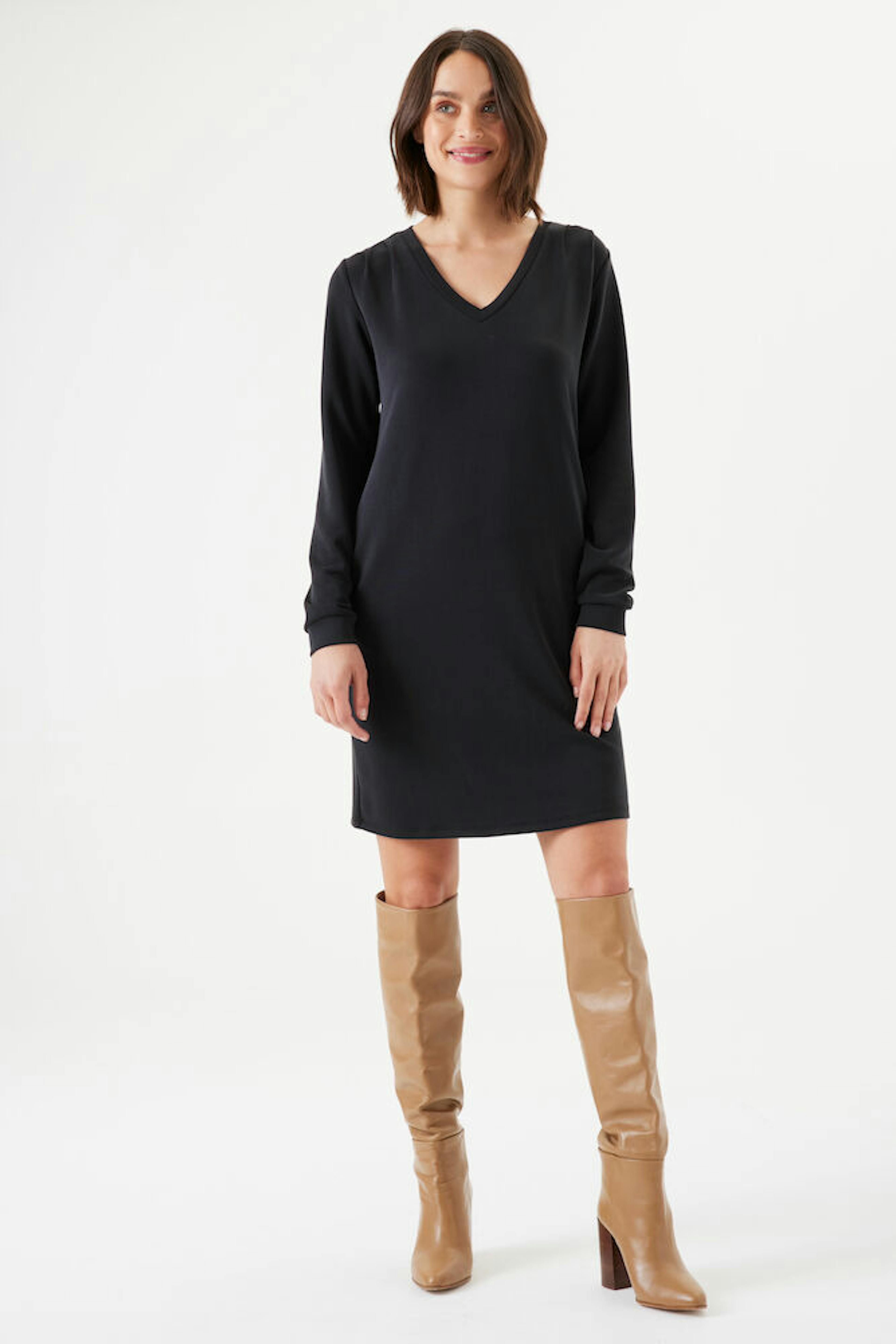zwarte basic jurk lange mouwen