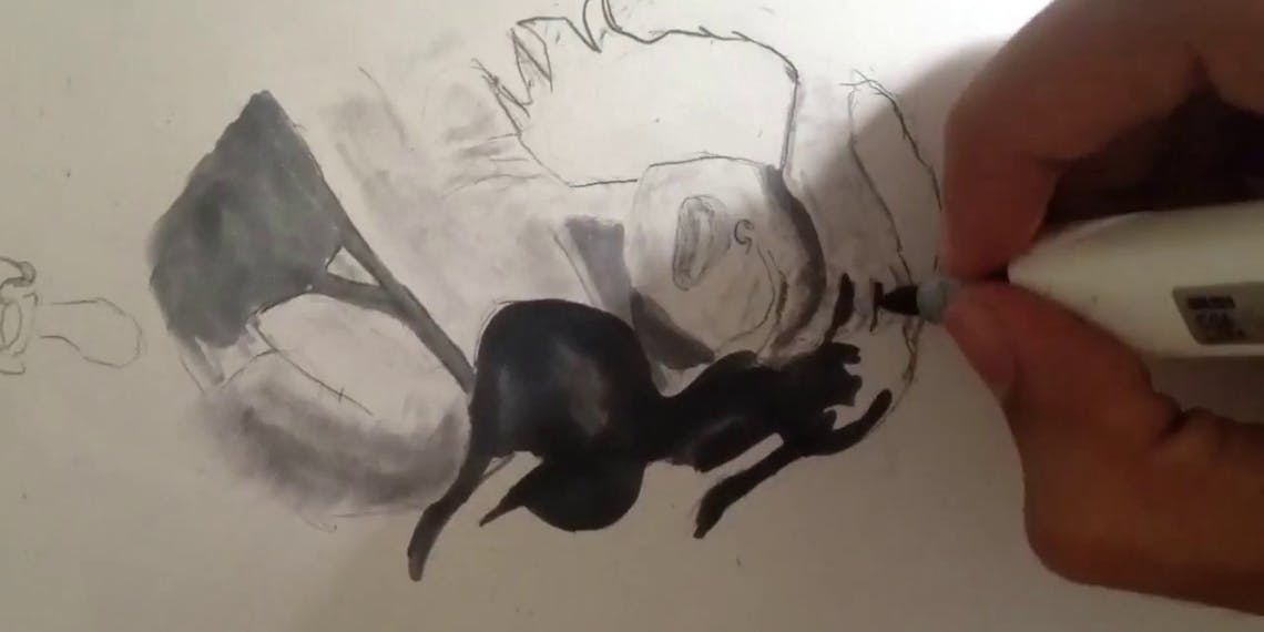 Garitma, mujer llorando, dibujo cámara rápida marcador sobre papel