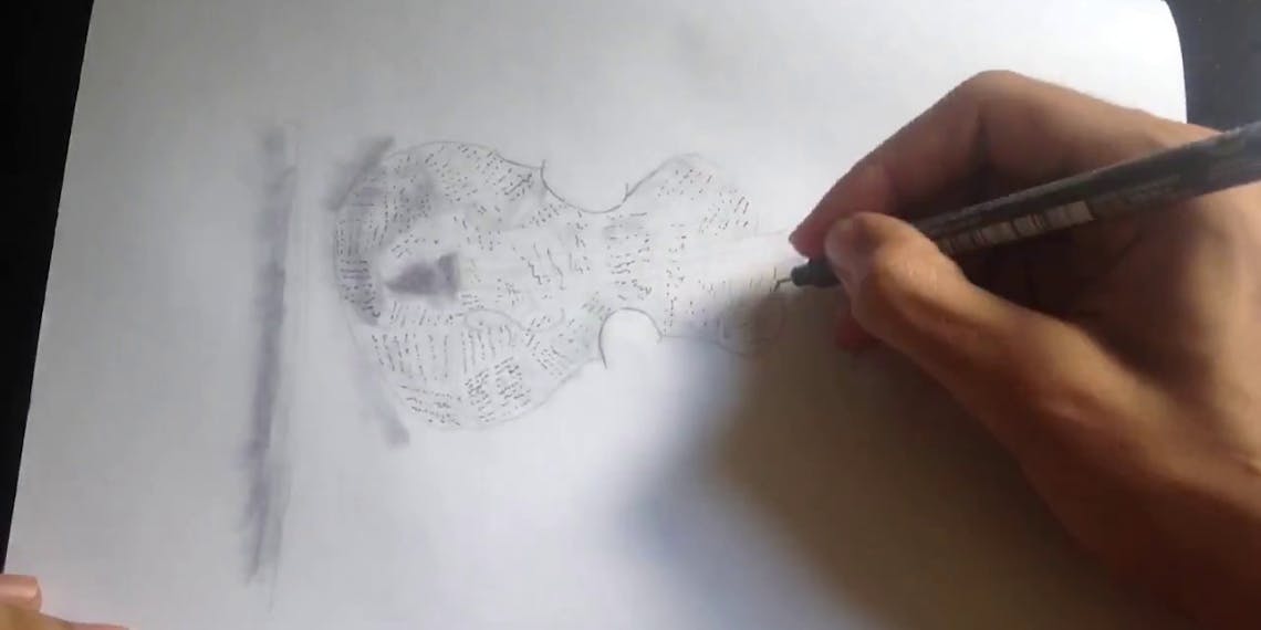 Garitma, violín de papel, dibujo cámara rápida marcador sobre papel
