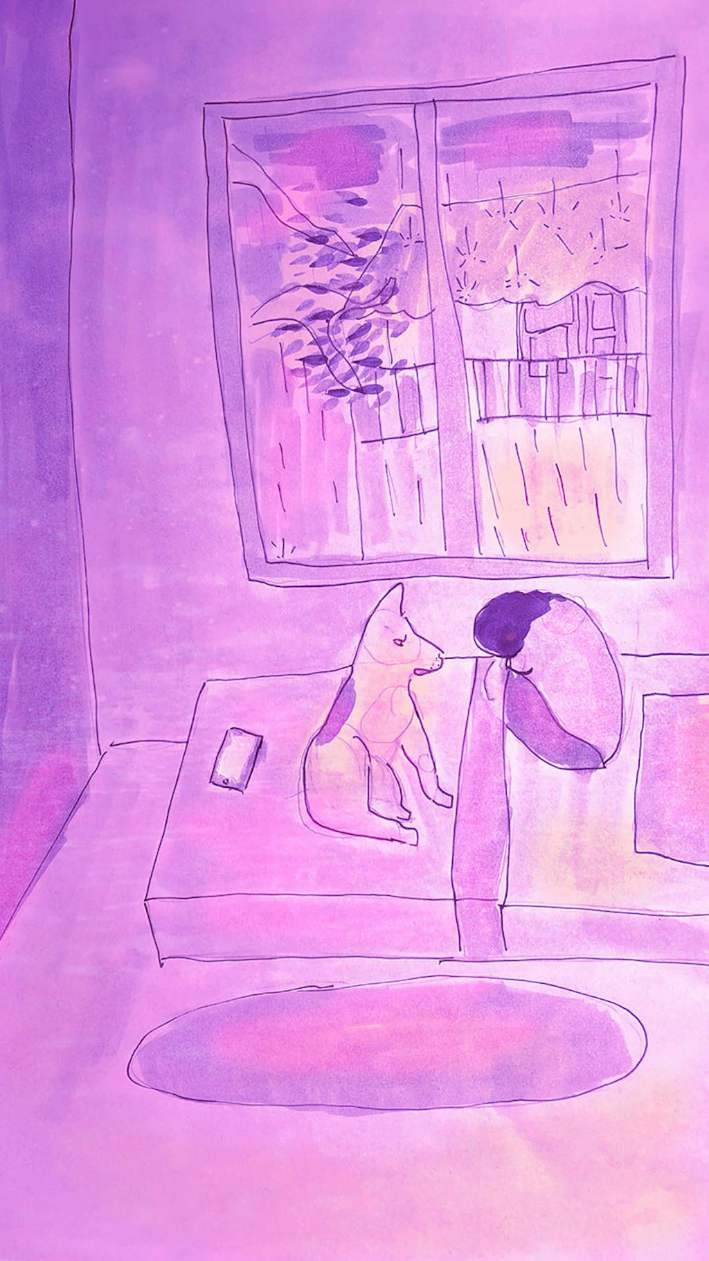 Garitma, fondo de pantalla para celular joven en la noche lluviosa con perro, dibujo marcador sobre papel