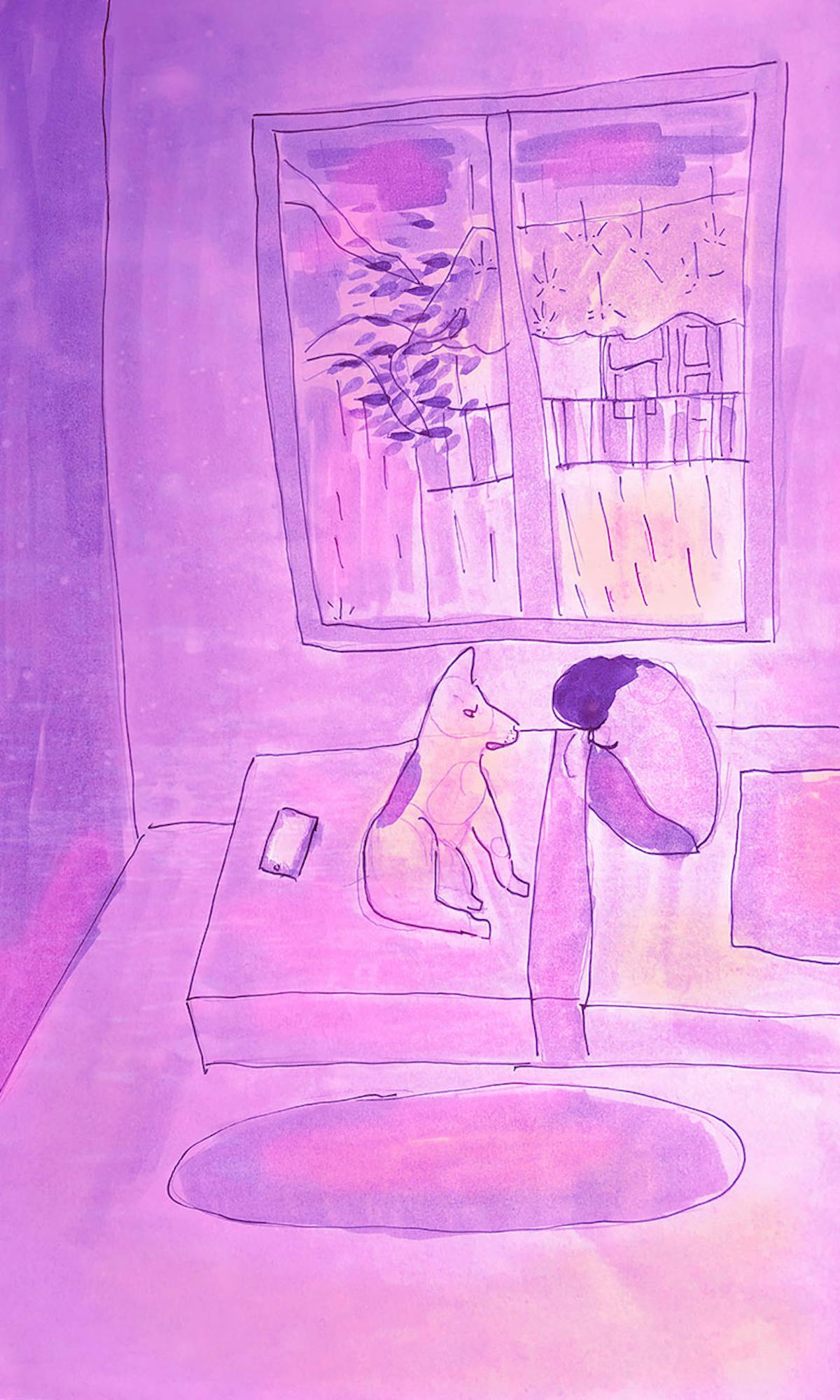 Garitma, fondo de pantalla para celular joven en la noche lluviosa con perro, dibujo marcador sobre papel