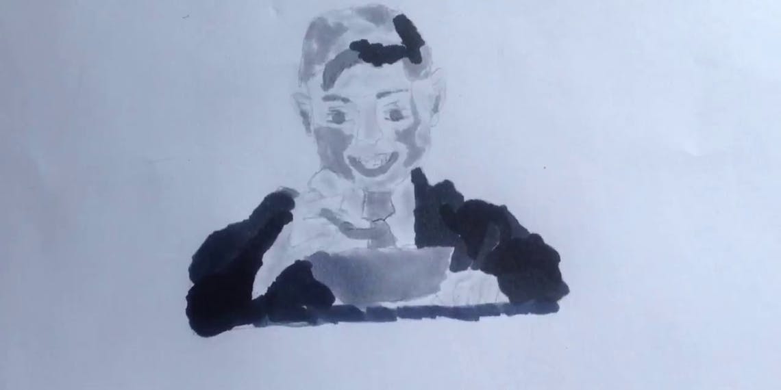 Garitma, niño comiendo cereal, dibujo cámara rápida marcador sobre papel