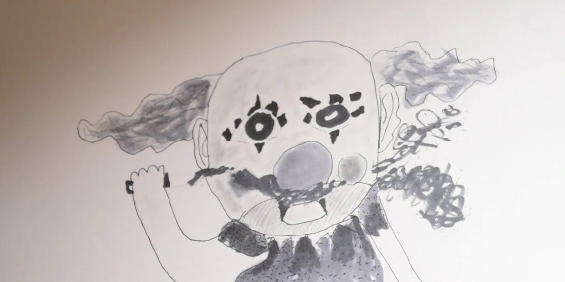 Garitma, payaso asesino, dibujo cámara rápida marcador sobre papel