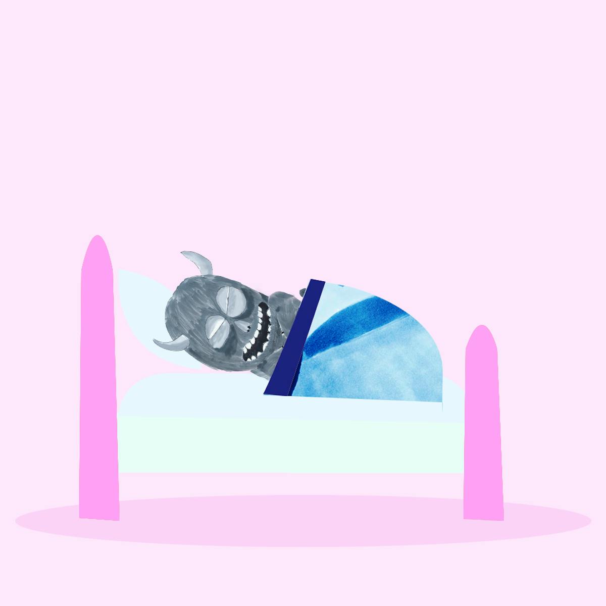Garitma, Monstro dormido en su cama, cómic dibujo marcador sobre papel