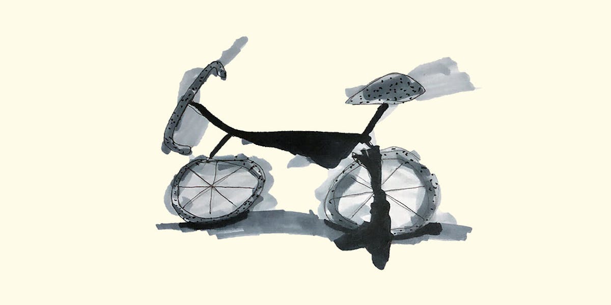 Garitma, bicicleta deforme, dibujo marcador sobre papel