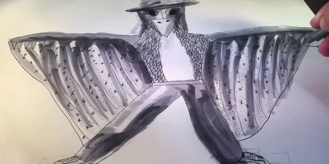 Garitma, hombre pájaro, dibujo cámara rápida marcador sobre papel
