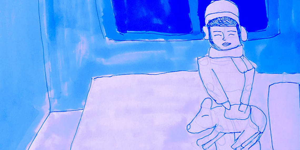Garitma, fondo de pantalla para celular joven en la noche con perro, dibujo marcador sobre papel