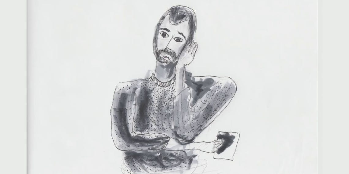 Garitma, hombre aburrido, dibujo cámara rápida marcador sobre papel