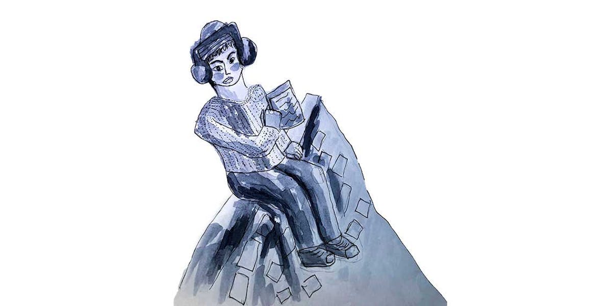 Garitma, hombre sentado leyendo, dibujo marcador sobre papel