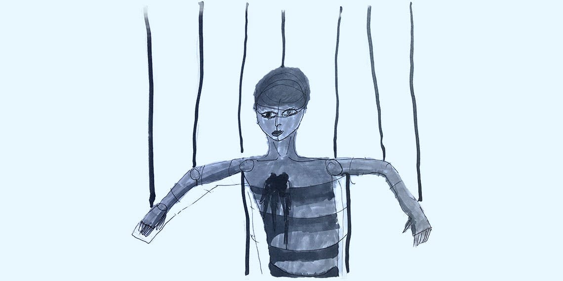 Garitma, marioneta, dibujo marcador sobre papel