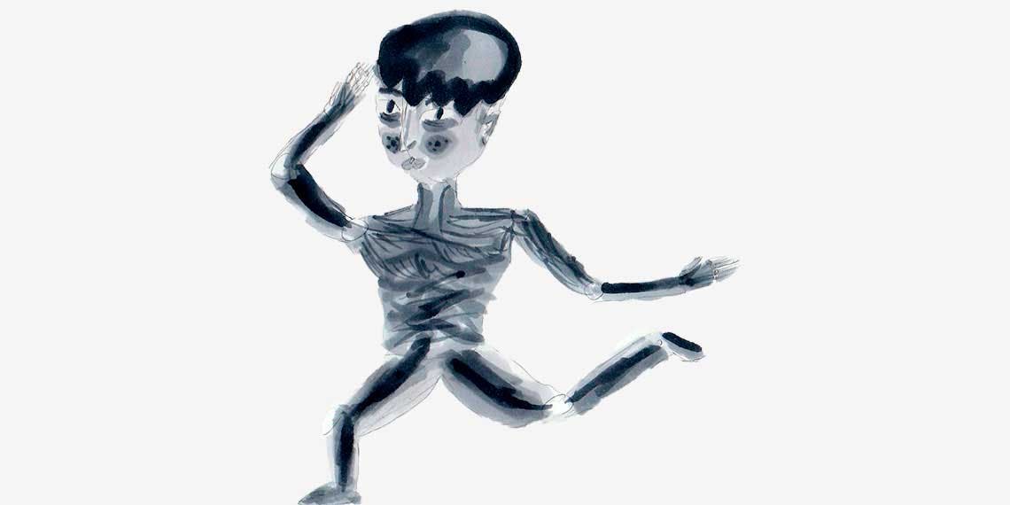 Garitma, persona corriendo, dibujo marcador sobre papel