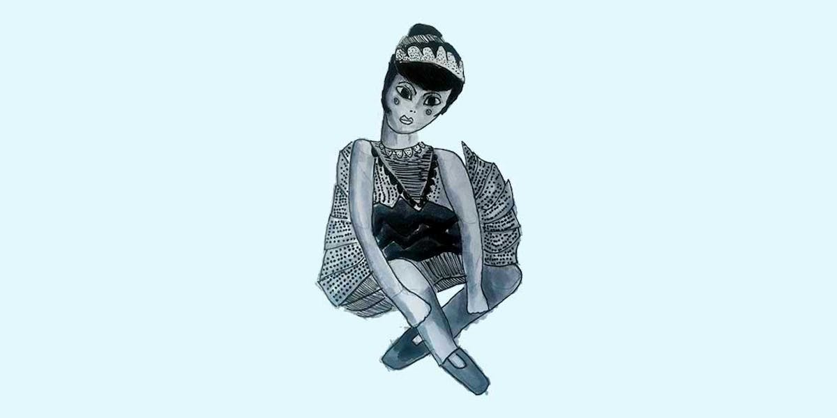 Garitma, bailarina de ballet sentada, dibujo marcador sobre papel