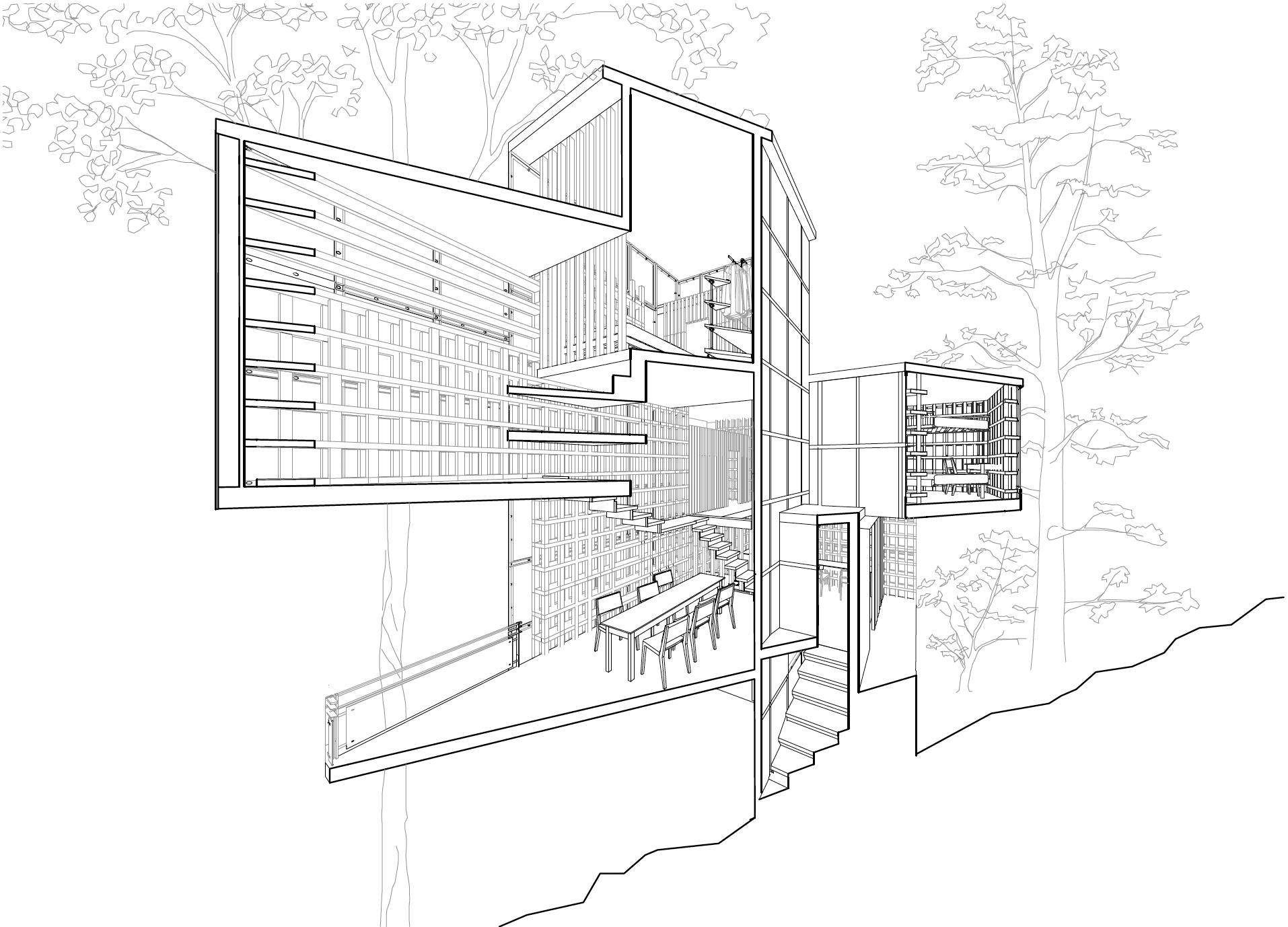 Quick, week-long housing proposals were explored for minimal footprint design.