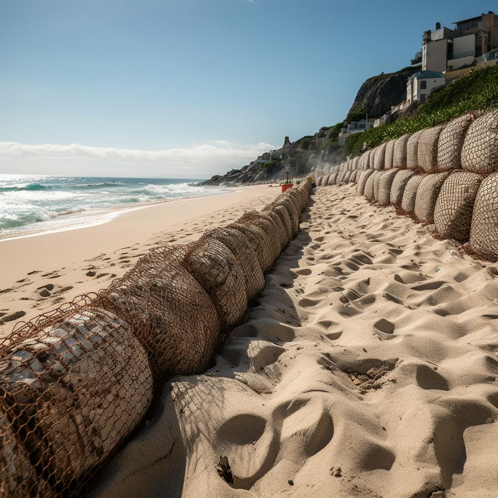 Coral data sensors in Praia das Maçãs indicate a need for increased green coverage and erosion prevention. Residents can participate in constructing small sandbag barriers or installing permeable surfaces along the shoreline to reduce erosion and protect the coastal ecosystem.