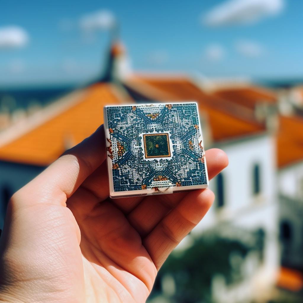 A data sensor that looks like an azulejo tile that monitors building health in Sintra.