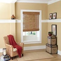 woven wood shades in a sitting room