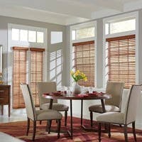 wood blinds in a dining room