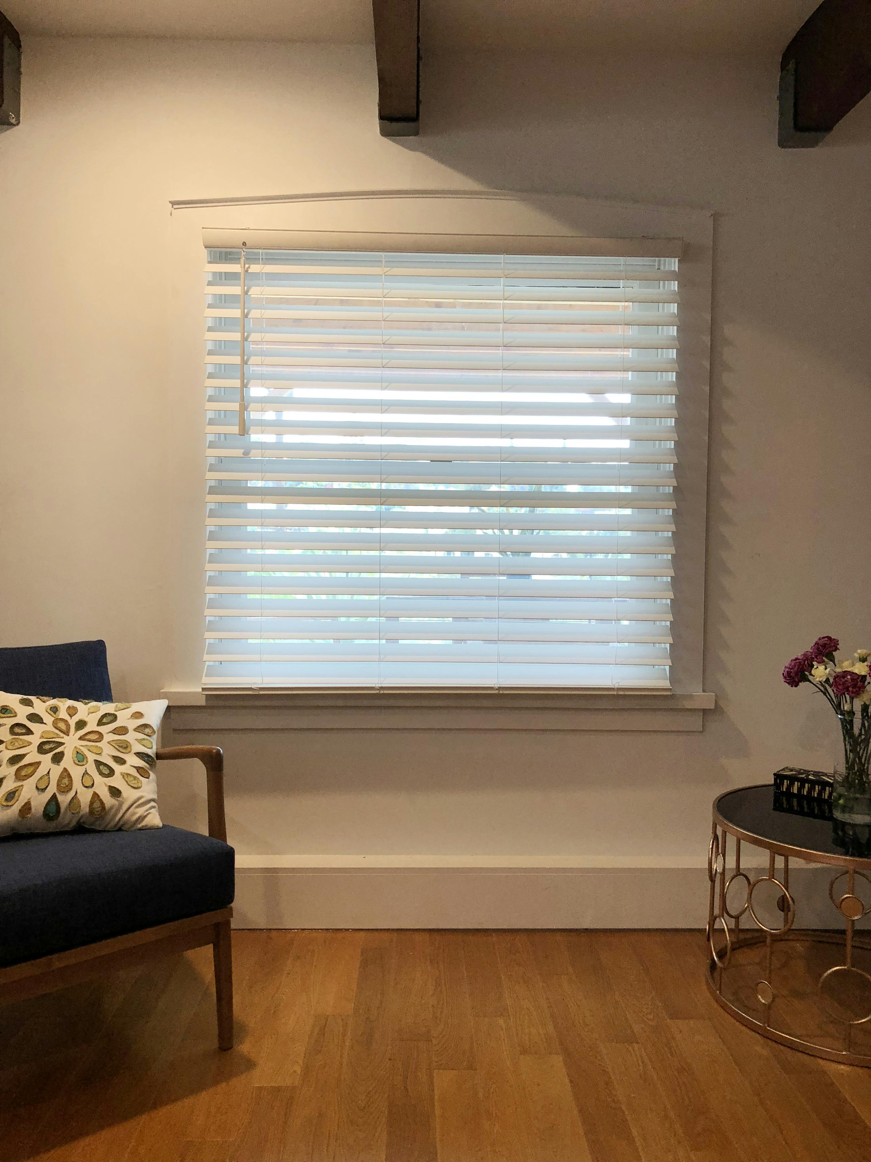 outside mount cordless blinds on a living room window