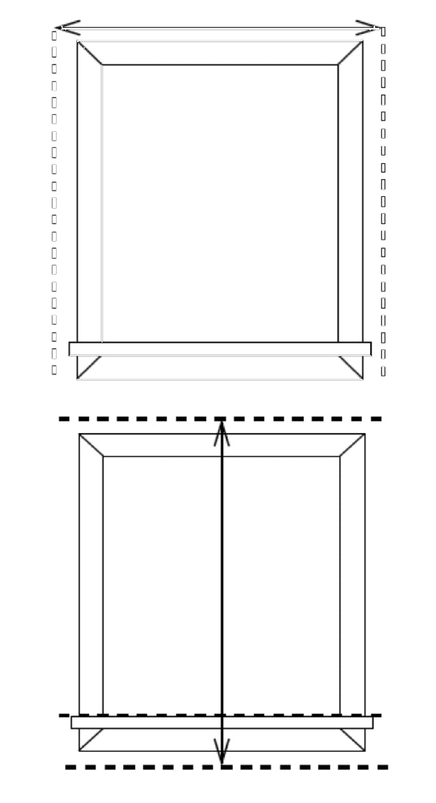 measuring diagram for width and height for an outside mount on blinds or shades