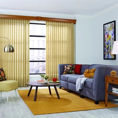 vertical blinds in a living room