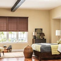 faux wood blinds in a bedroom