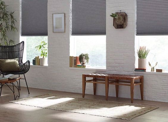 living room with blackout cellular shades