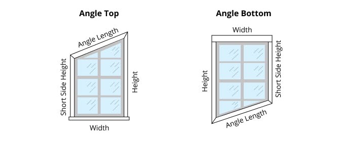 diagram for measuring angled windows to install blinds or shades